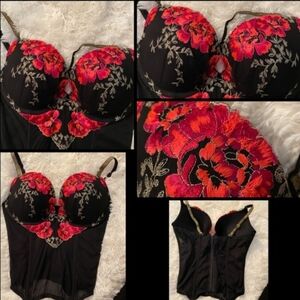Black/red rose embroidered bustier